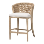 bali & pari Vellon Woven Seagrass and White Wash Mahogany Wood Counter Stool